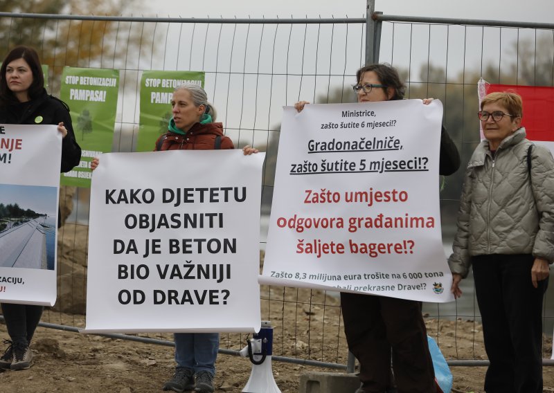 FOTO Osječani na nogama zbog betoniranja obale Drave: 'Zeleni grad nestaje nam pred očima'
