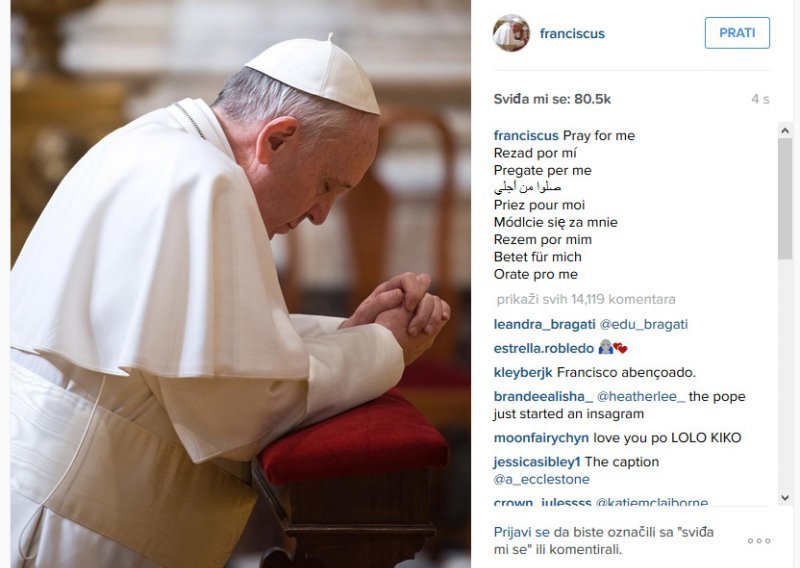 Papa napravio profil na Instagramu i objavio prvu fotku