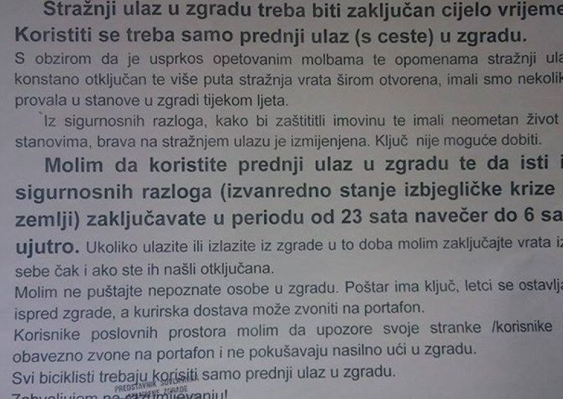 Promijenila bravu zbog izbjeglica, susjedima ne da ključ