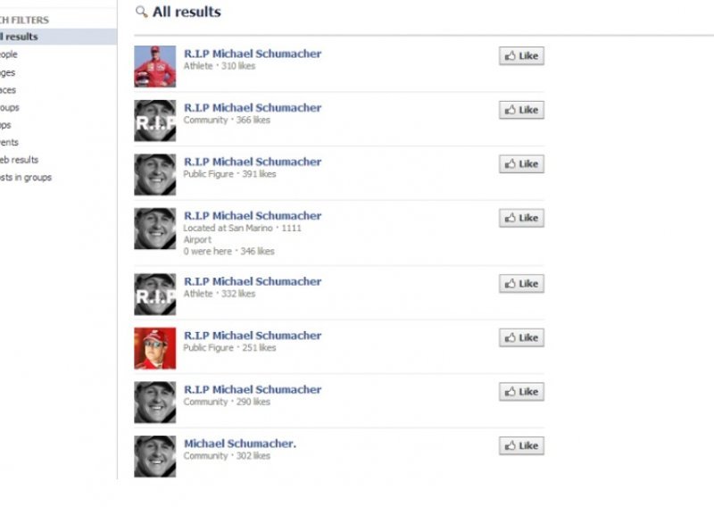 Strvinari bez srama! Na Faceu se pojavile grupe 'R.I.P Schumacher'