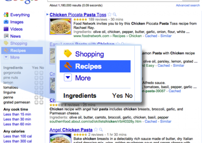 Google sada pretražuje i recepte