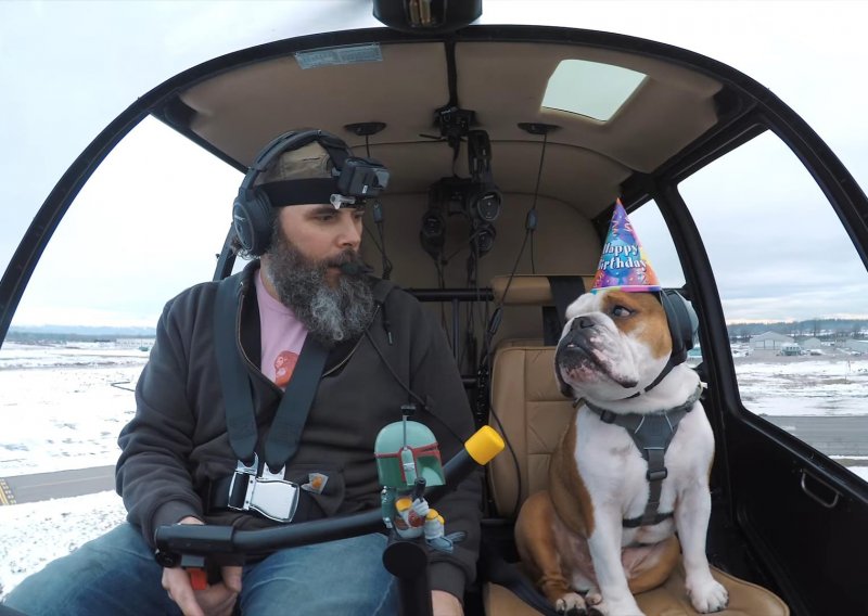 Buldog za rođendan dobio vožnju helikopterom