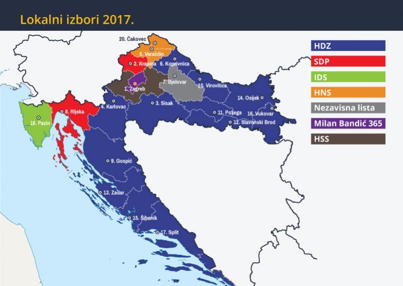 [INFOGRAFIKA] HDZ rasturio po županijama, Zagreb, sjever i zapad Hrvatske ostaju nepokoreni