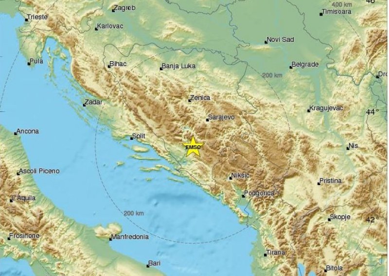 Potres od 4,1 stupanj zatresao Hercegovinu, osjetio se i u Hrvatskoj