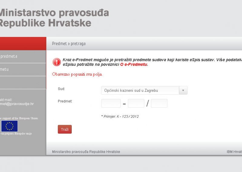 Možete pretraživati sve sudske predmete online