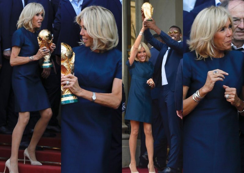 Brigitte Macron istaknula noge te ponosno pozirala s nogometašima i Fifinim trofejem