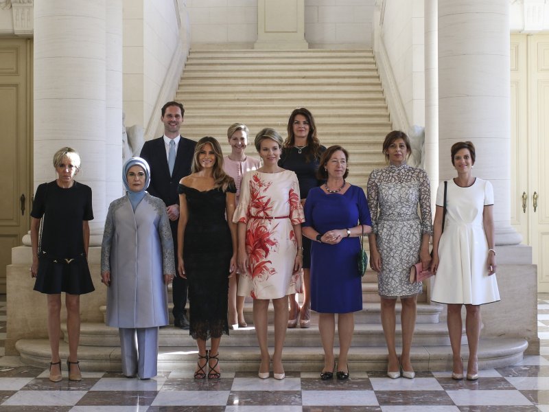Brigitte Macron, Emine Erdogan, Gauthier Destenay, Melania Trump, Mojca Stropnik, belgijska kraljica Mathilde, Thora Margret Baldvinsdottir, Ingrid Schulerud - Stoltenberg