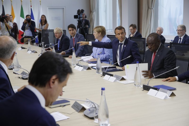 Summit G7,  Emmanuel Macron, Boris Johnson, Angela Merkel i Justin Trudea