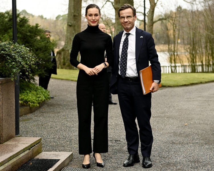 Švedski premijer Ulf Kristersson i finska premijerka Sanna Marin