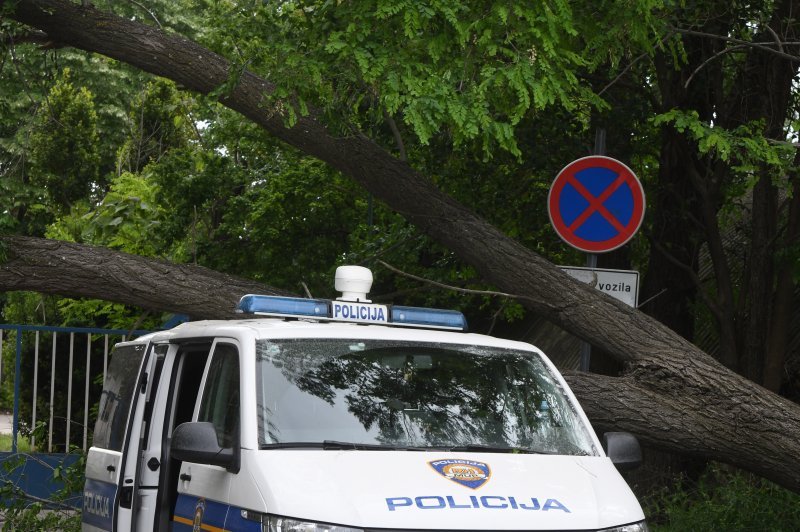 Šibenik: Jak vjetar srušio veliko drvo i razbio policijski kombi