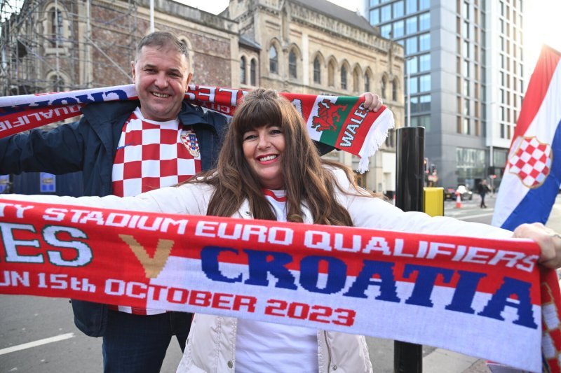 Cardiff, 15.10.2023 - Nogomet: Hrvatski navijači pred utakmicu Wales - Hrvatska