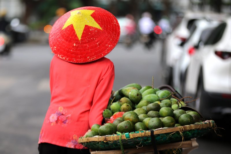 Prodavačica voća na ulici u glavnom gradu Vijetnama, Hanoiju.
