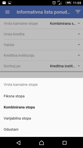 3. Moguće je obrati više kriterija, poput vrste kredita ili u ovom slučaju vrste kamate