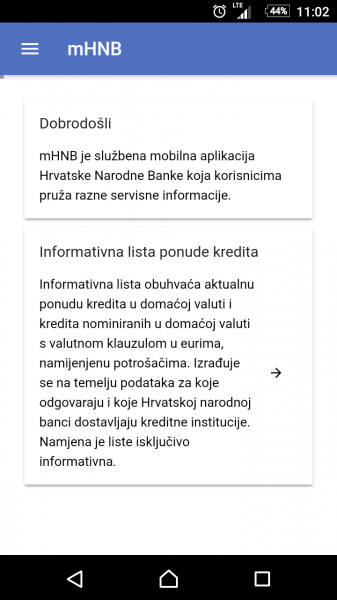 1. Na pozdravnom ekranu potrebno je odabrati informativnu listu