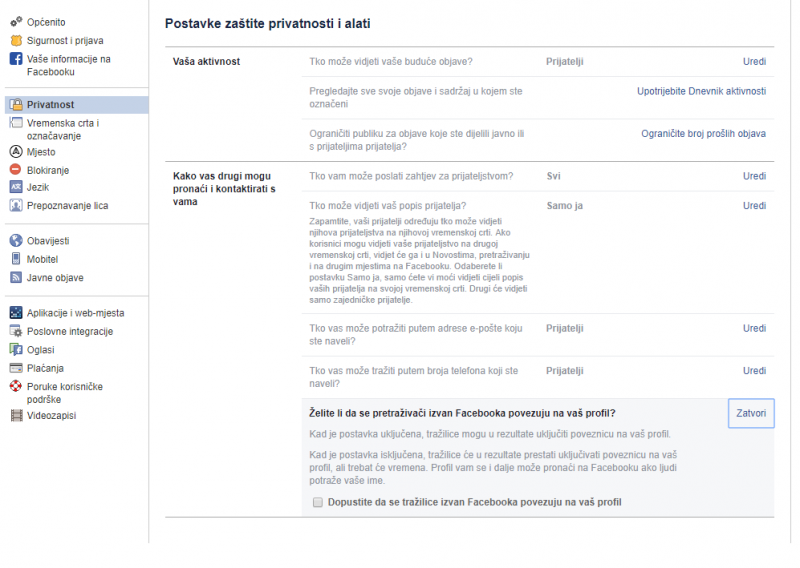 Ograničite pristup vašem Facebook profilu