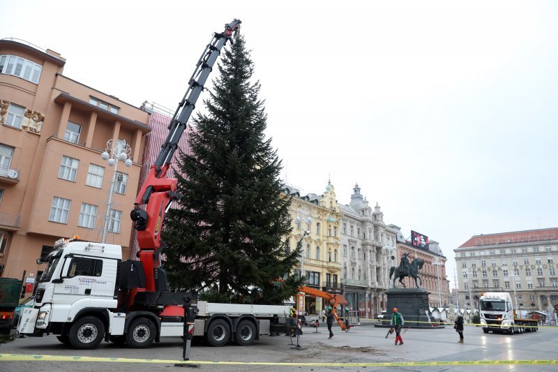 Postavljanje doniranog bora na Trg bana Jelačića