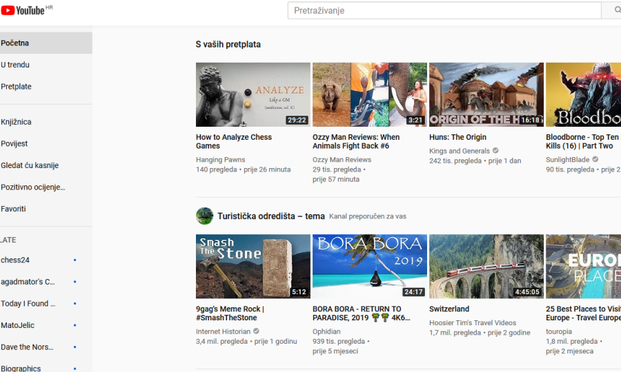 Sučelje Youtubea