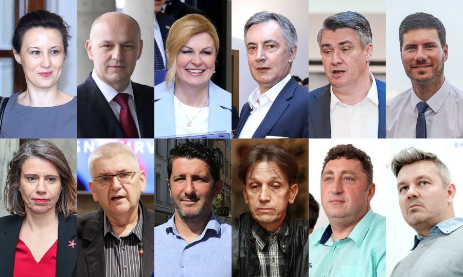 Dalija Orešković, Mislav Kolakušić, Kolinda Grabar Kitarović, Miroslav Škoro, Zoran Milanović, Ivan Pernar, Katarina Peović, Anto Đapić, Dejan Kovač, Slobodan Midžić, Nedjeljko Babić, Milan Bandić (Dario Juričan)