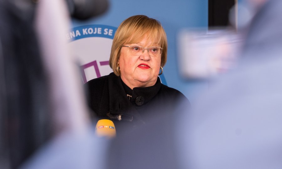 Predsjednica Glas-a Anka Mrak-Taritaš u Zagrebu 13. ožujka 2021. predstavila svoju kandidaturu za gradonačelnicu Zagreba