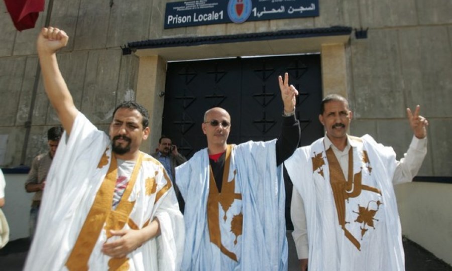Three activists for the independence of Western Sahara, Ali Salem Tamek (L), Ibrahim Dahhane (R) and Ahmed Naciri (C)