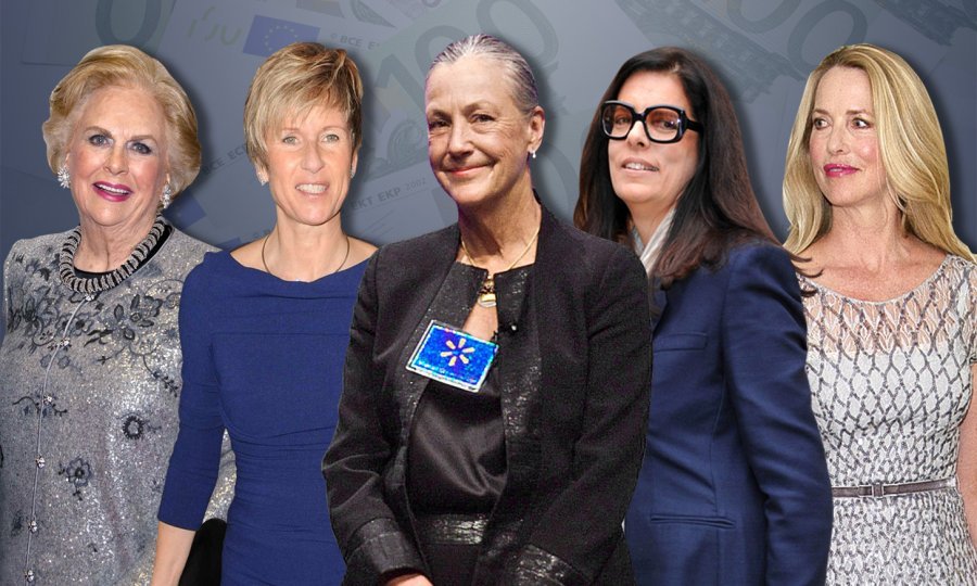 Jacqueline Mars, Susanne Klatten, Alice Walton, Françoise Bettencourt Meyers i Laurene Powell Jobs