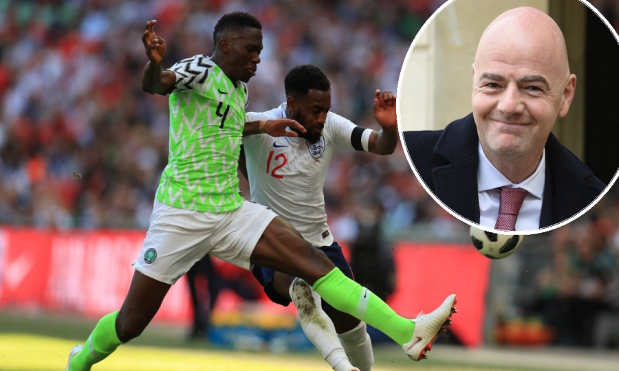 Kenneth Omeruo i Danny Rose te Gianni Infantino