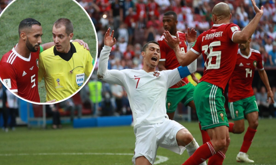 Cristiano Ronaldo i Nordin Amrabat / Medhi Benatia i Mark Geiger (u krugu)