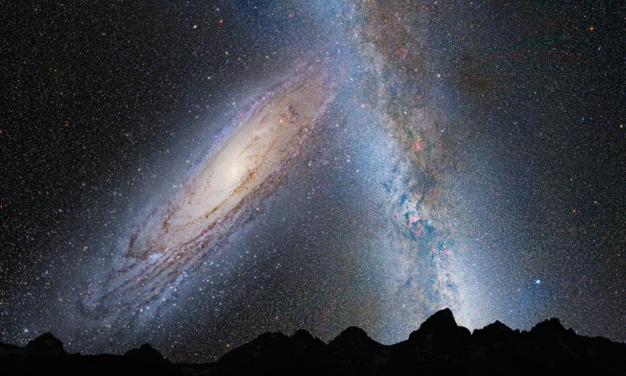 Ovako će, predviđaju znanstvenici, izgledati trenutak u kojem će se Andromeda sudariti s našom Mliječnom stazom. Od toga nas srećom nas dijeli nekoliko milijardi godina