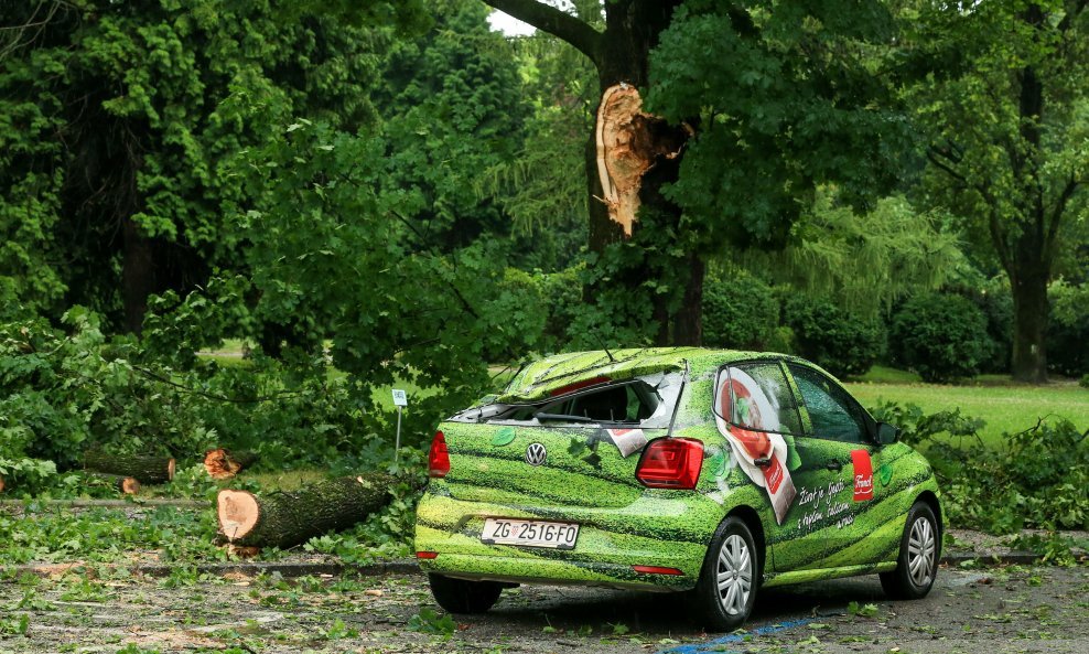 U Osijeku je grana uništila automobil