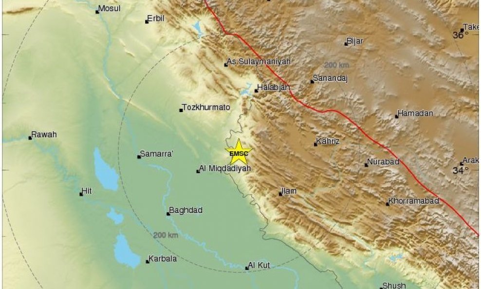 Područje blizu iransko-iračke granice koje je pogodio potres