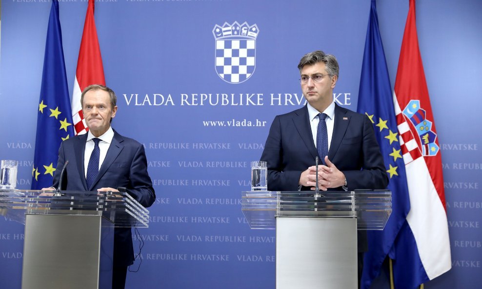 Predsjednik Europskog vijeća Donald Tusk i hrvatski premijer Andrej Plenković