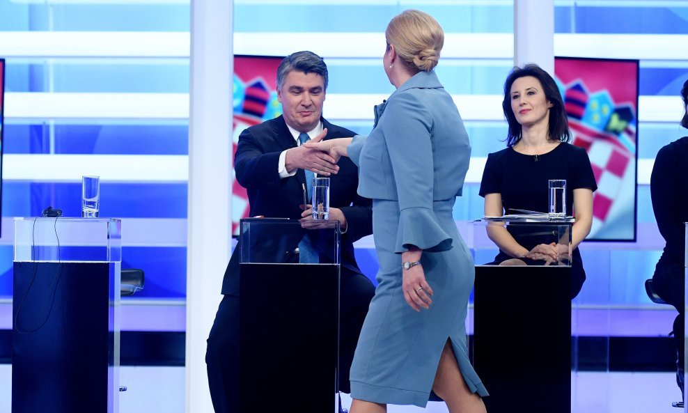 Zoran Milanović i Kolinda Grabar Kitarović na sučeljavanju na HTV-u