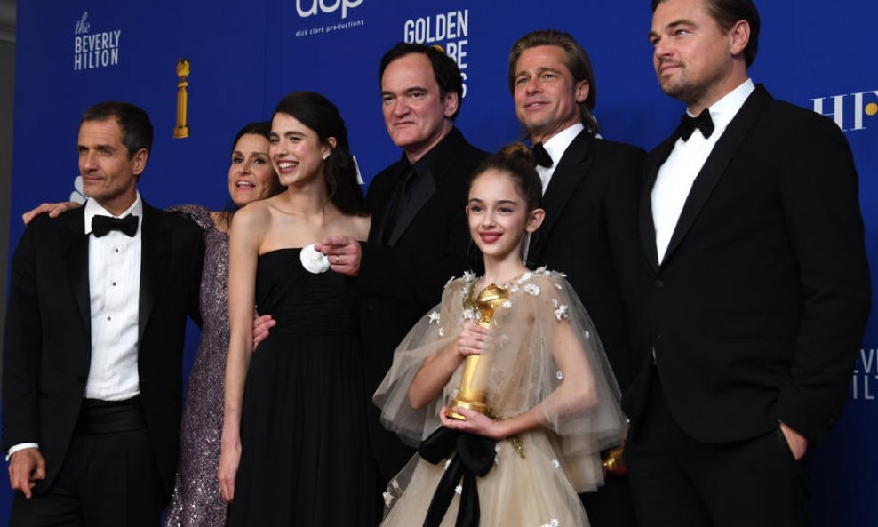 David Heyman, Shannon McIntosh, Margaret Qualley, Quentin Tarantino, Brad Pitt, Julia Butters i Leonardo DiCaprio