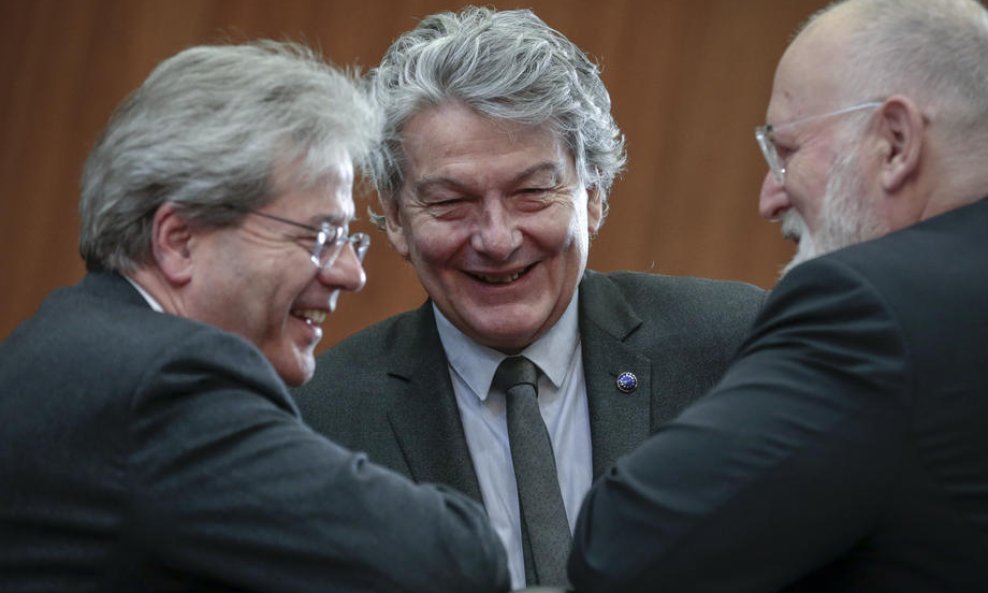 Paolo Gentiloni, Thierry Breton i Frans Timmermans