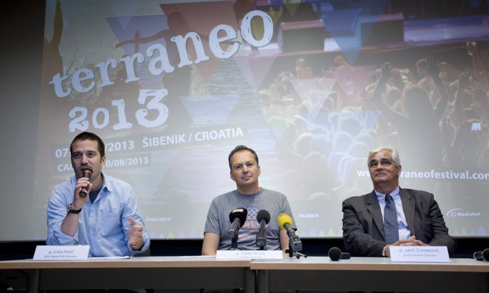 Terraneo 2013. - Luka Pavić (glasnogovornik festivala), Tomo Ricov (direktor festivala), Ante Županović (gradonačelnik Šibenika)