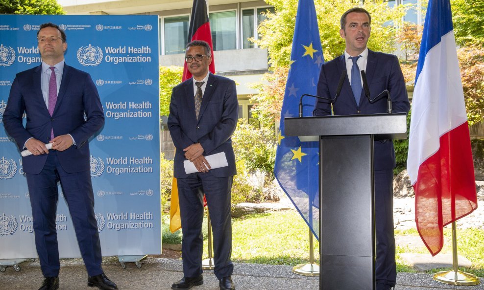 Olivier Veran, Jens Spahn i Tedros Adhanom Ghebreyesus