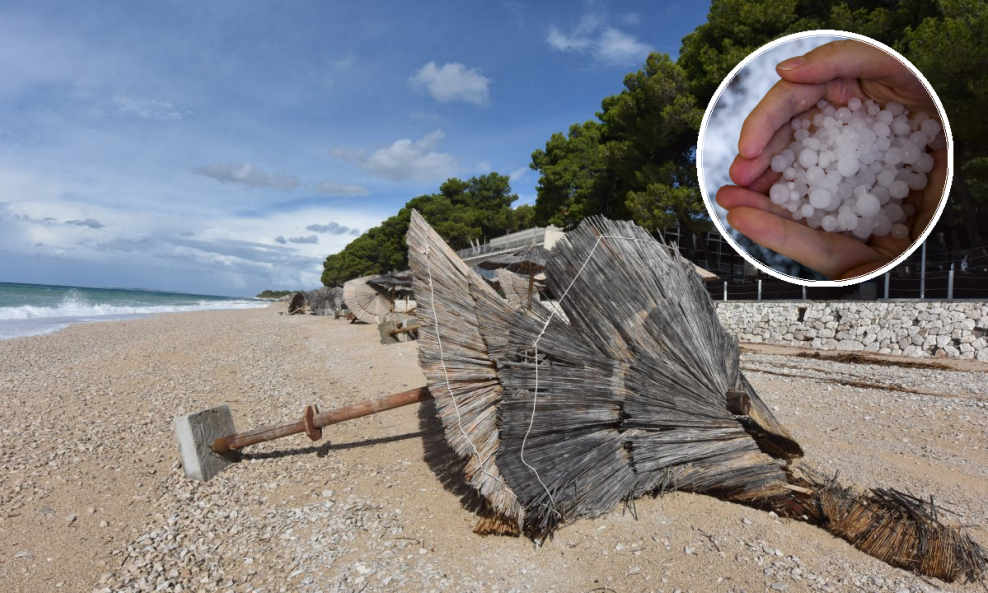 Nevrijeme je nanijelo štetu na plažama u Primoštenu, a tuča je zabijelila šibensko područje
