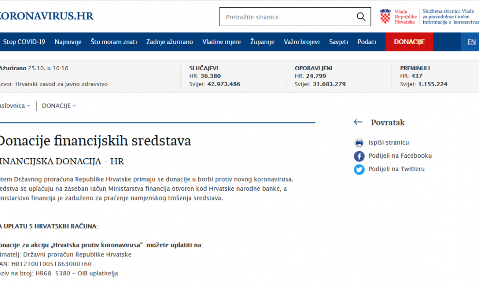 Vlada moli donacije na stranici koronavirus.hr