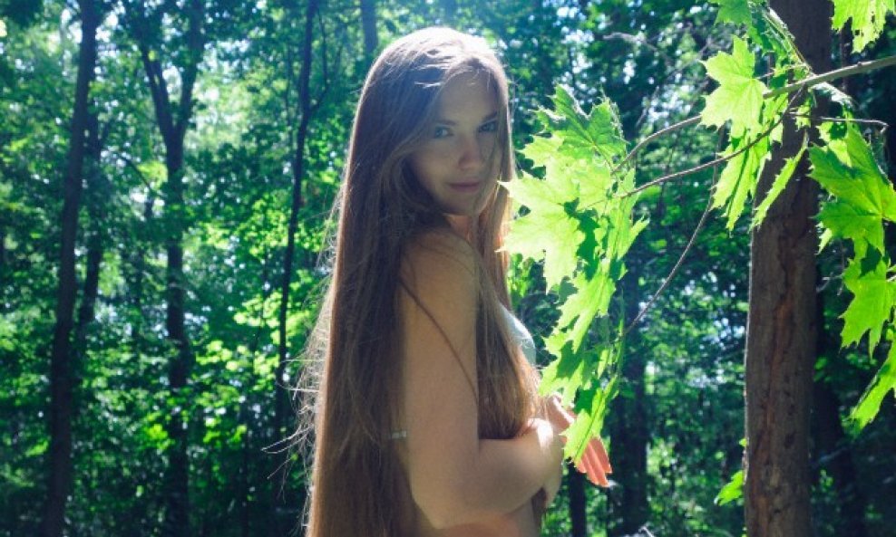žena, kosa, tijelo, šuma