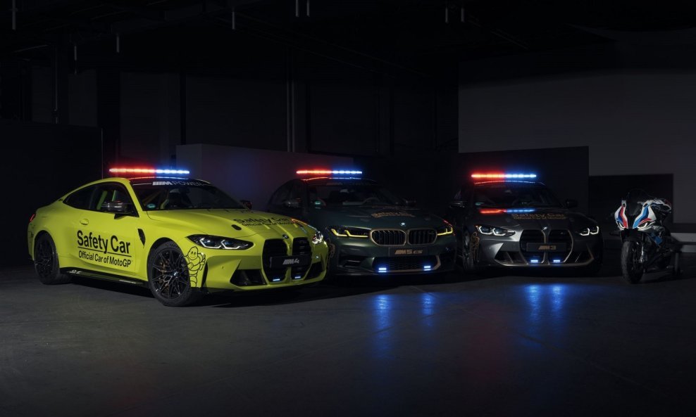 MotoGP 2021 - sigurnosni vozni park: BMW M4 Competition Coupe Safety Car, BMW M5 CS Safety Car, BMW M3 Competition Sedan Safety Car, BMW M 1000 RR Safety Bike