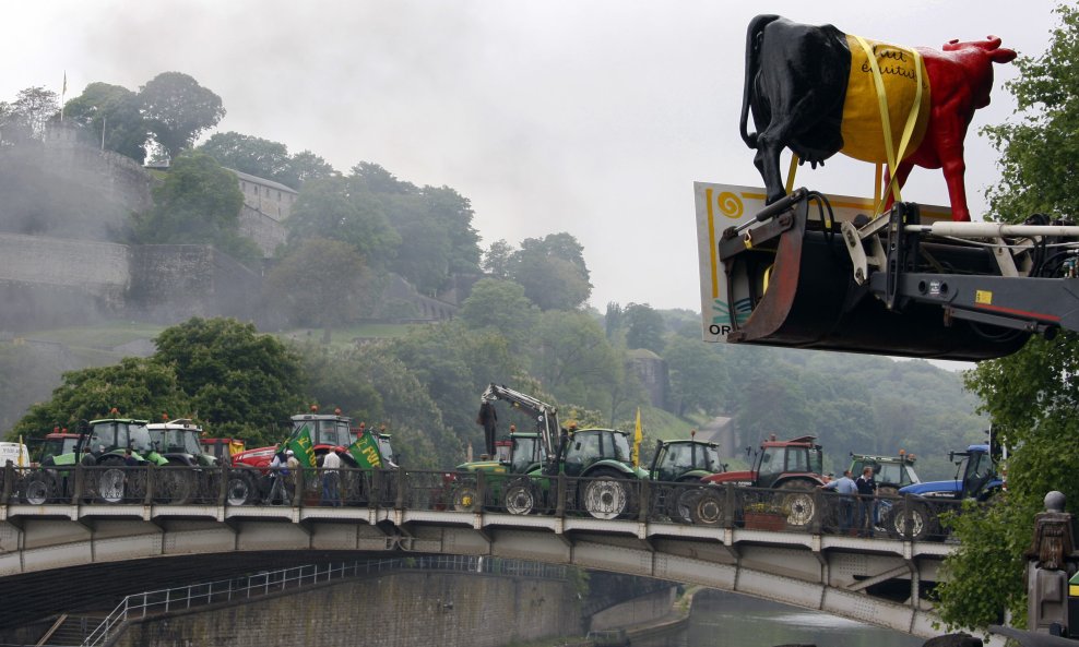 Krava traktor seljaci