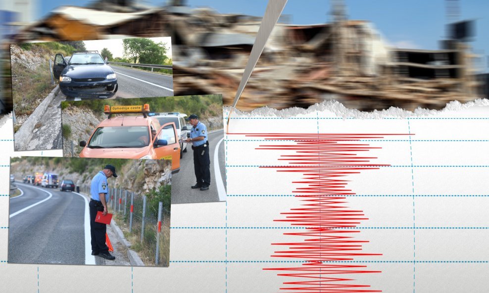 Automobil naletio na kamen koji je uslijed potresa pao na cestu kod Vrpolja