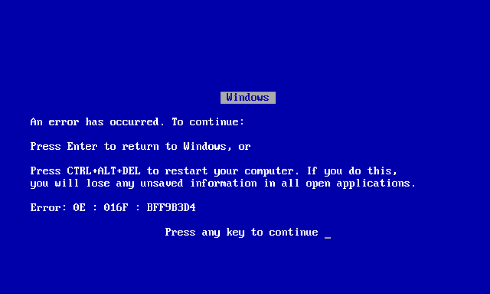 Windows blue screen of death