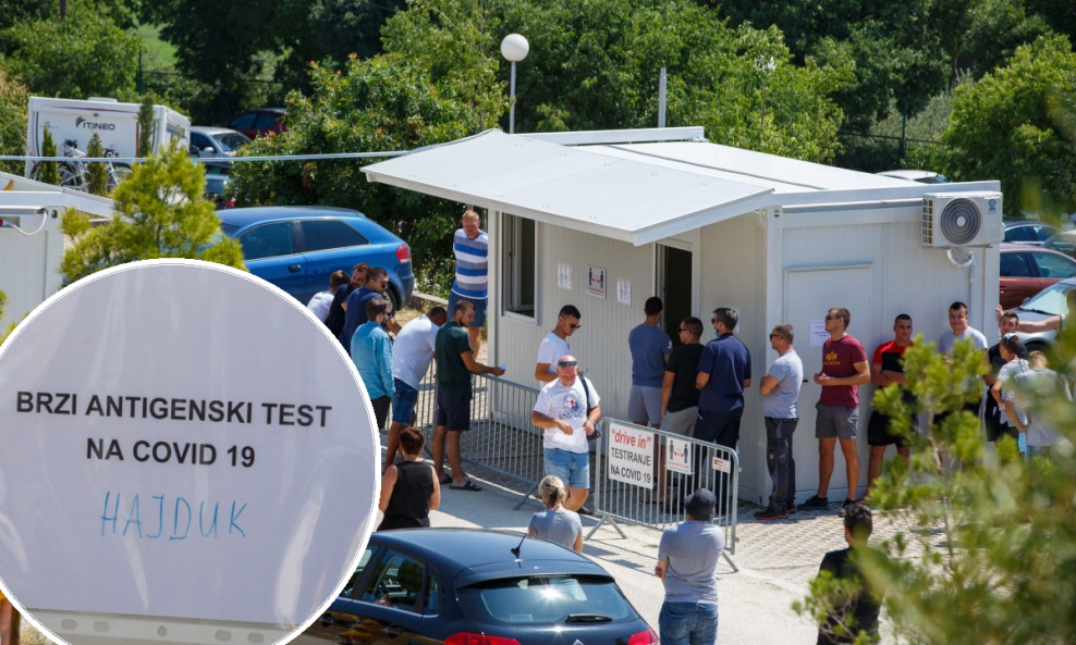 Split: Testiranje navijača uoči utakmice Hajduk-Tobol na punktu Nastavnog zavoda za javno zdravstvo na Turskoj kuli