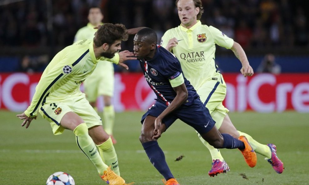 Paris St Germain - FC Barcelona, Blaise Matuidi (C), Gerard Pique (L) i Ivan Rakitic