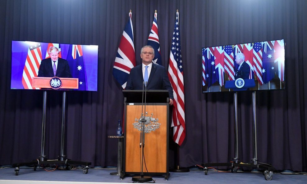 Australski premijer Scott Morrison nakon zajedničke medijske konferencije saveza AUKUS