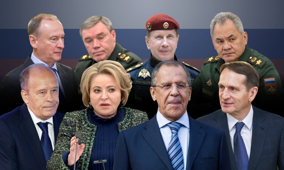 Nikolaj Patrušev, Valerij Gerasimov, Viktor Zolotov, Sergej Šogju, Aleksandar Bortnikov, Valentina Matvijenko, Sergej Lavrov, Sergej Nariškin