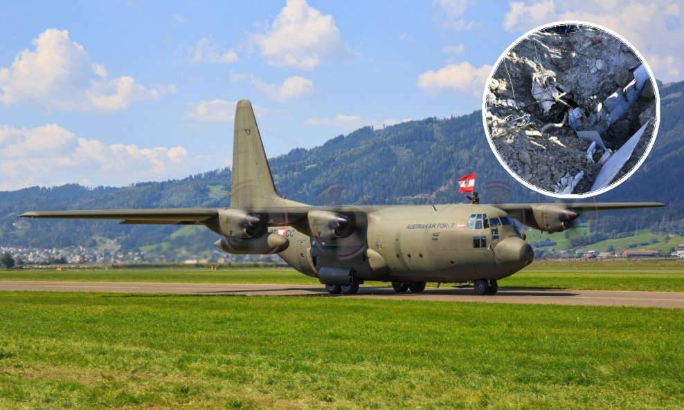 Avion Hercules C130 austrijskog zrakoplovstva, srušeni dron u Zagrebu (u krugu)