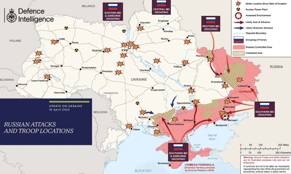 Karta situacije u Ukrajini 16. travnja
