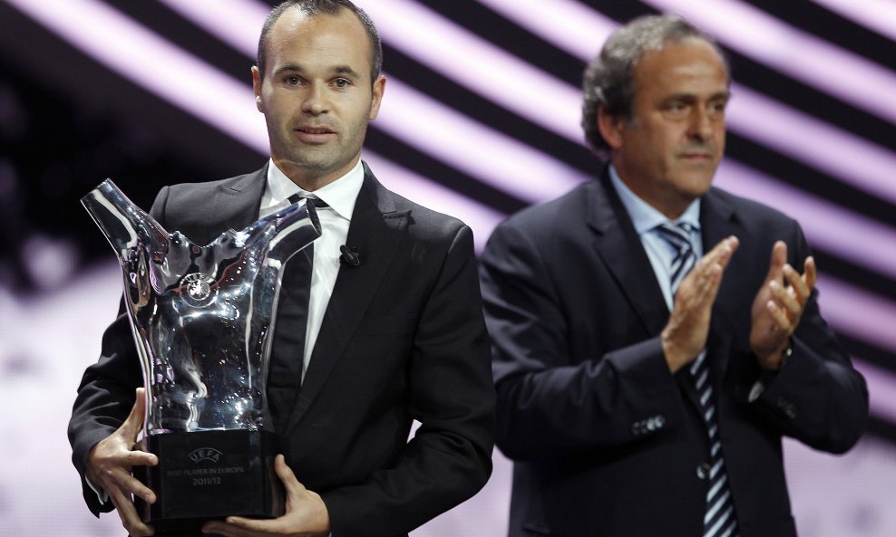 Michel Platini 2012 FC Barcelona Andres Iniesta